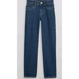 NWT Girls GAP Factory Rhinestone Straight Jeans Size 14 Adj Waist G2